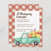 Red Gingham Blue Truck Land Herfst Thanksgiving Kaart (Voorkant / Achterkant)