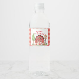 Red Gingham Boerderij First Birthday Drink Label Waterfles Etiket