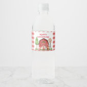 Red Gingham Boerderij First Birthday Drink Label Waterfles Etiket (Voorkant)