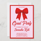 Red Gingham Bow Graduation Party Kaart (Voorkant)