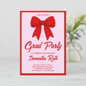 Red Gingham Bow Graduation Party Kaart (Staand voorkant)