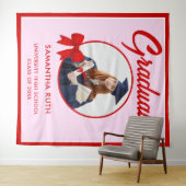 Red Gingham Bow Photo Graduation Backdrop Wandkleed (In Situ (horizontaal))