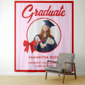 Red Gingham Bow Photo Graduation Backdrop Wandkleed (In situ)
