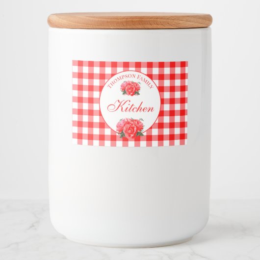 Red Gingham Buffalo Controleer  voedseletiket Voedselcontainer Etiket (Voorkant)