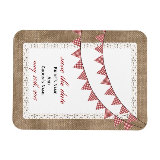Red Gingham Bunting Burlap geïnspireerd op Save th Magneet (Horizontaal)