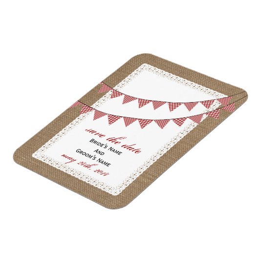Red Gingham Bunting Burlap geïnspireerd op Save th Magneet (Linkerzijde)
