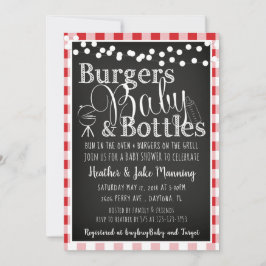 Red Gingham Burgers Bottles Baby shower Invitation Kaart