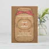 Red Gingham & Burlap Mason Jar bruiloft Kaart (Staand voorkant)