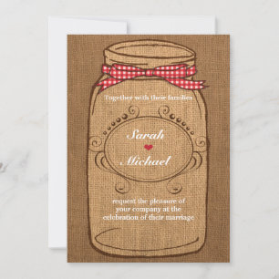 Red Gingham & Burlap Mason Jar bruiloft Kaart