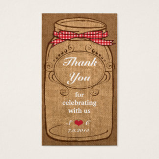 Red Gingham & Burlap Mason Jar Favor Tags Visitekaartje