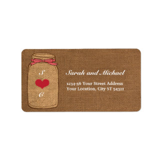 Red Gingham & Burlap Mason Jar Label