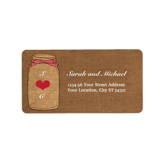 Red Gingham & Burlap Mason Jar Label (Voorkant)