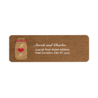 Red Gingham & Burlap Mason Jar Retouradres Etiket