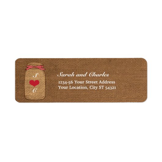 Red Gingham & Burlap Mason Jar Retouradres Etiket (Voorkant)