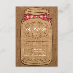 Red Gingham & Burlap Mason Jar RSVP