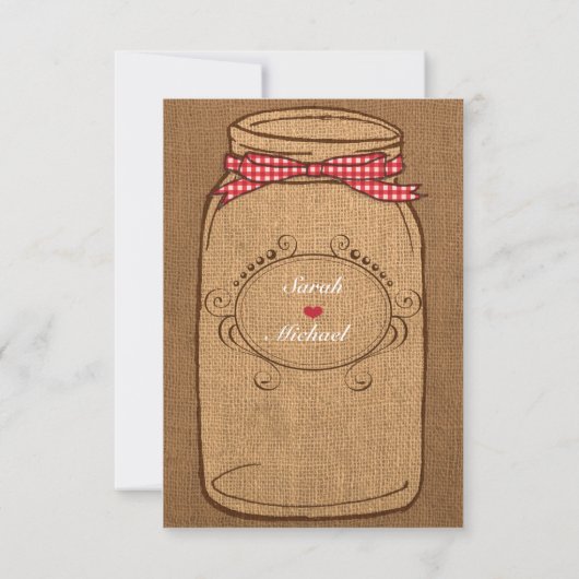 Red Gingham & Burlap Mason Jar RSVP (Achterkant)