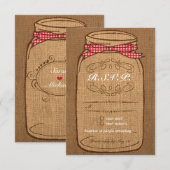 Red Gingham & Burlap Mason Jar RSVP (Voorkant / Achterkant)