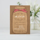 Red Gingham & Burlap Mason Jar RSVP Kaartje (Staand voorkant)