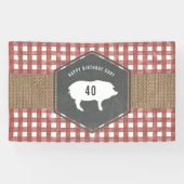 Red Gingham Burlap Pig Birthday Bbq Spandoek (Horizontaal)