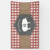 Red Gingham Burlap Pig Birthday Bbq Spandoek (Verticaal)