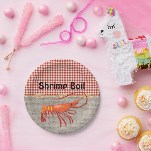 Red Gingham Burlap Rope Shrimp Boil Party Papieren Bordje (Feest)