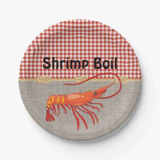 Red Gingham Burlap Rope Shrimp Boil Party Papieren Bordje (Voorkant)
