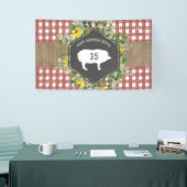 Red Gingham Burlap varken Bloemen Verjaardag BBQ Spandoek (Beurs)
