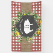 Red Gingham Burlap varken Bloemen Verjaardag BBQ Spandoek (Verticaal)