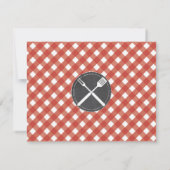Red Gingham Chalk BBQ The Date Wedding Card Red Save The Date (Achterkant)