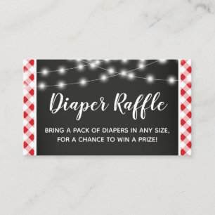 Red Gingham Chalkboard Baby shower Luier Raffle Informatiekaartje