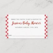 Red Gingham Chalkboard Baby shower Luier Raffle Informatiekaartje (Achterkant)