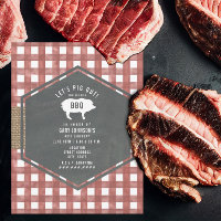 Red Gingham Chalkboard Pig Burlap Birthday Bbq