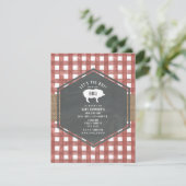 Red Gingham Chalkboard Pig Burlap Birthday Bbq Kaart (Staand voorkant)