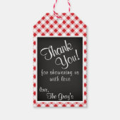 Red Gingham Check Baby shower Dank u Cadeau Label Cadeaulabel (Voorkant)
