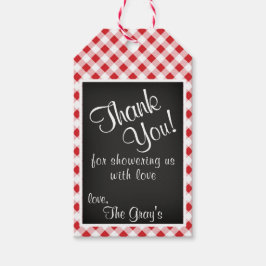 Red Gingham Check Baby shower Dank u Cadeau Label Cadeaulabel