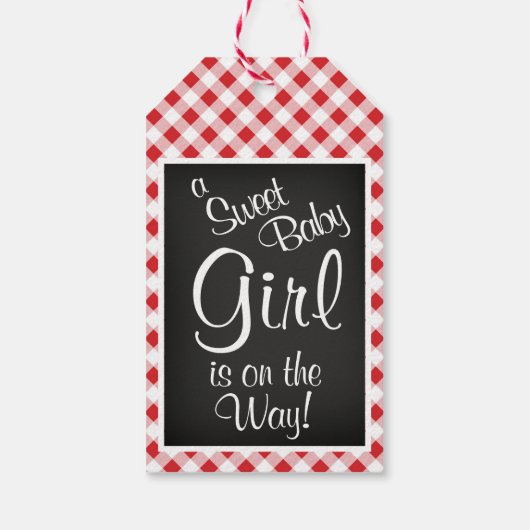 Red Gingham Check Baby shower Dank u Cadeau Label Cadeaulabel (Achterkant)