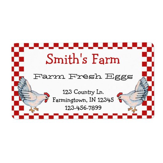 Red Gingham Check Boerderij Fresh Eggickens Label (Voorkant)