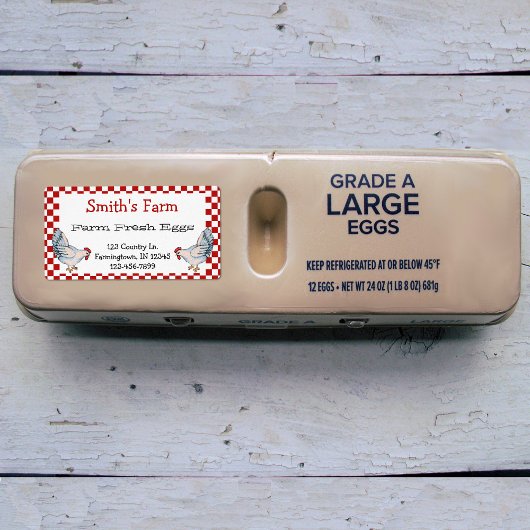 Red Gingham Check Boerderij Fresh Eggickens Label