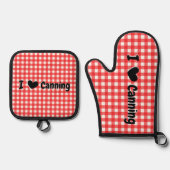 Red Gingham Check I Heart Canning Jar Ovenwant & Pannenlap Set (Voorkant)