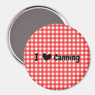 Red Gingham Check I Heart Canning Keuken Magneet