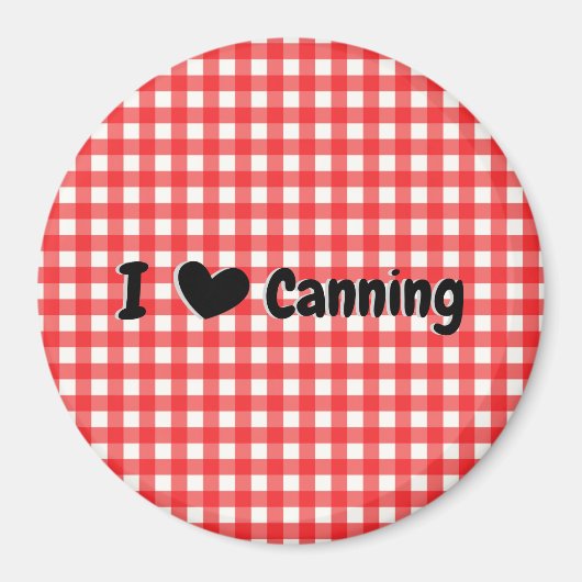 Red Gingham Check I Heart Canning Keuken Magneet (Voorkant)