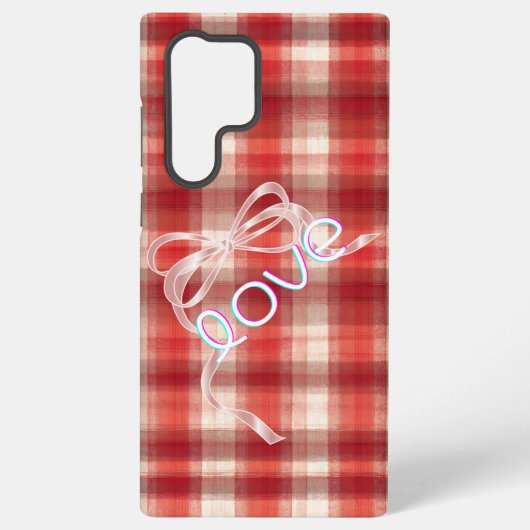 Red Gingham Check Love Ribbon Phone Case Samsung Galaxy Hoesje (Achterkant)