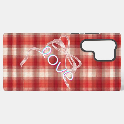 Red Gingham Check Love Ribbon Phone Case Samsung Galaxy Hoesje (Achterkant horizontaal)
