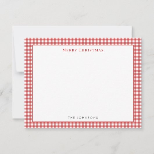 Red gingham Check Merry Christmas Note Card Bedankkaart (Voorkant)