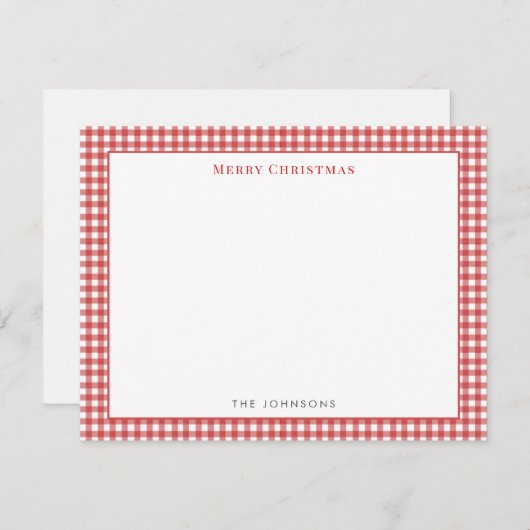 Red gingham Check Merry Christmas Note Card Bedankkaart (Voorkant / Achterkant)