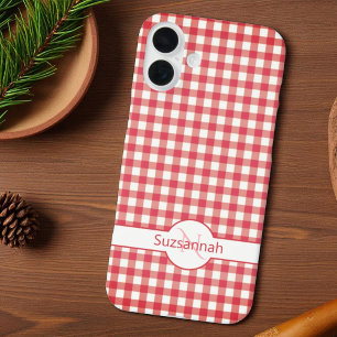 Red Gingham Check Monogramed Custom Hoesje-Mate iPhone 16 Plus Hoesje