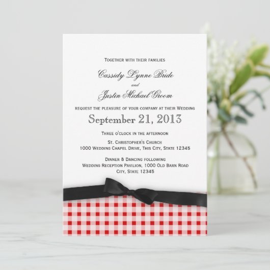 Red Gingham Check Patroon met lint Kaart (Staand voorkant)