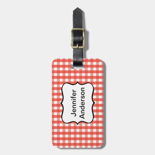 Red Gingham Check Pattern Bagagelabel (Voorkant verticaal)