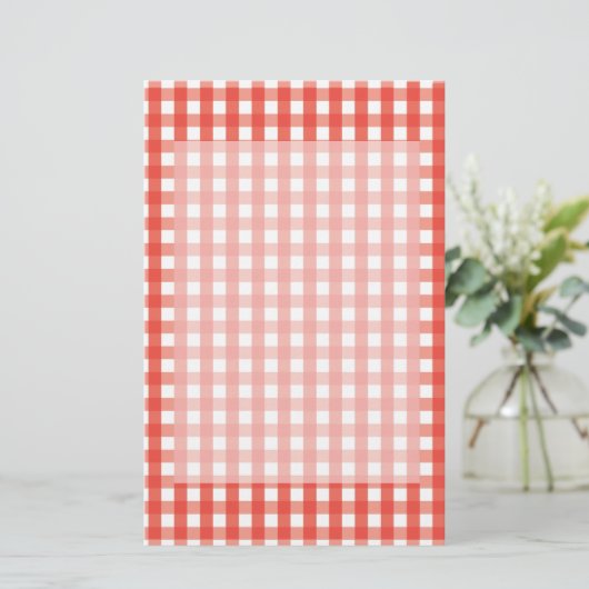 Red Gingham Check Pattern Briefpapier (Staand voorkant)