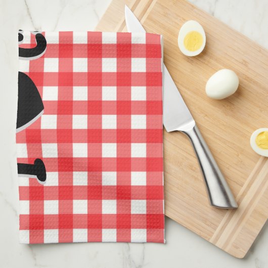 Red Gingham Check Pattern I Heart Canning Theedoek (Quarter Fold)